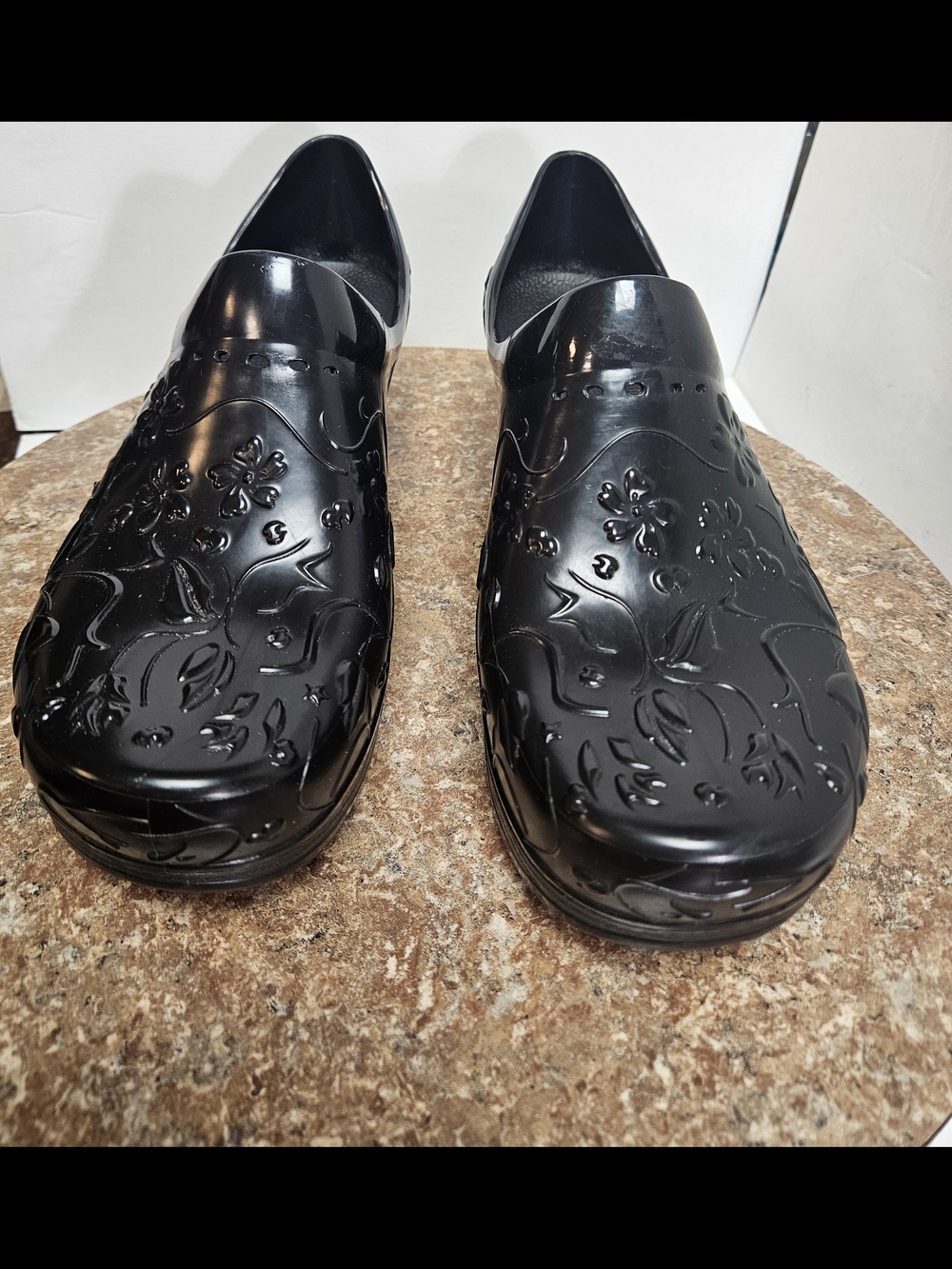 Dansko Black Embossed Floral Slip-On Loafers
